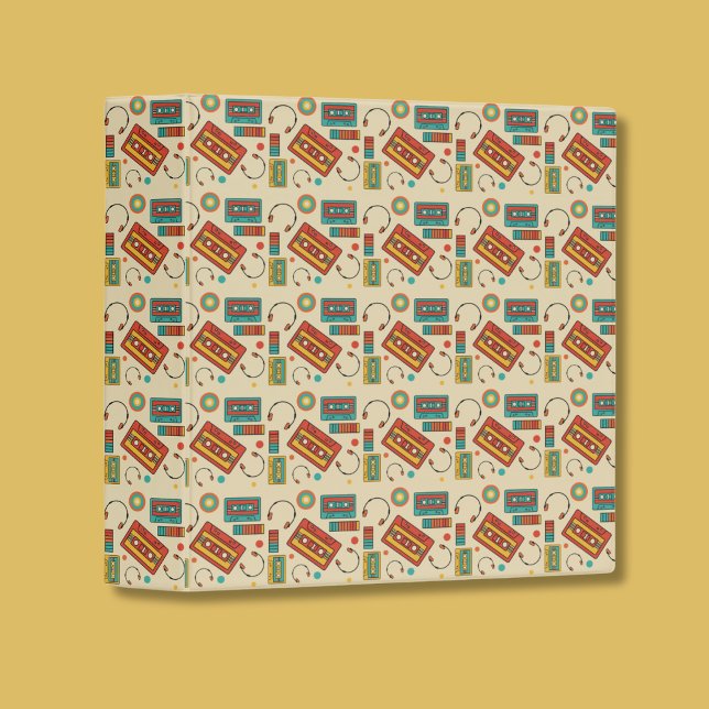 Retro Vibes - 1980s Cassette Tapes Pattern 3 Ring Binder (Creator Uploaded)
