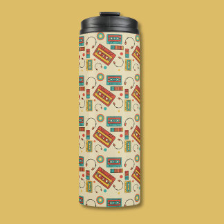 Retro Vibes - 1980s Cassette Tapes Pattern Thermal Tumbler