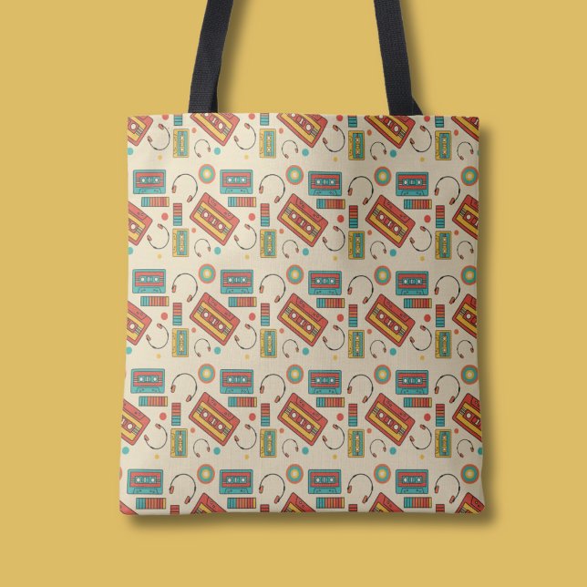 Retro Vibes - 1980s Cassette Tapes Pattern Tote Bag (Creator Uploaded)