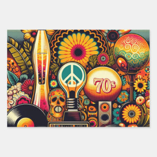 Retro Vibes 70s Groove Wrapping Paper Sheets
