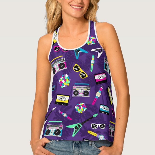 Retro Vibes 80s Palm Tree Design Tank Top (Front)