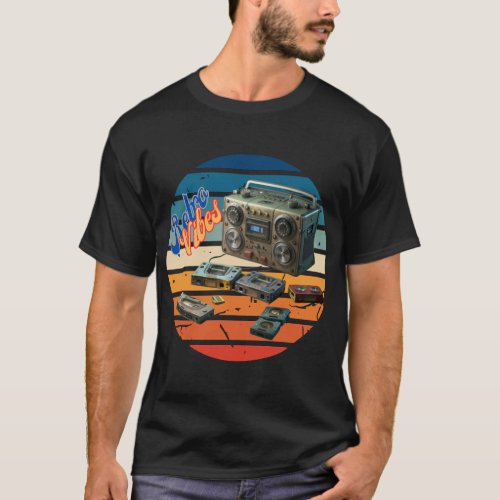 Retro Vibes Boomboxes and Cassette Tapes  T_Shirt