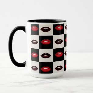 Retro Vibes Checkerboard Red Lips Mug