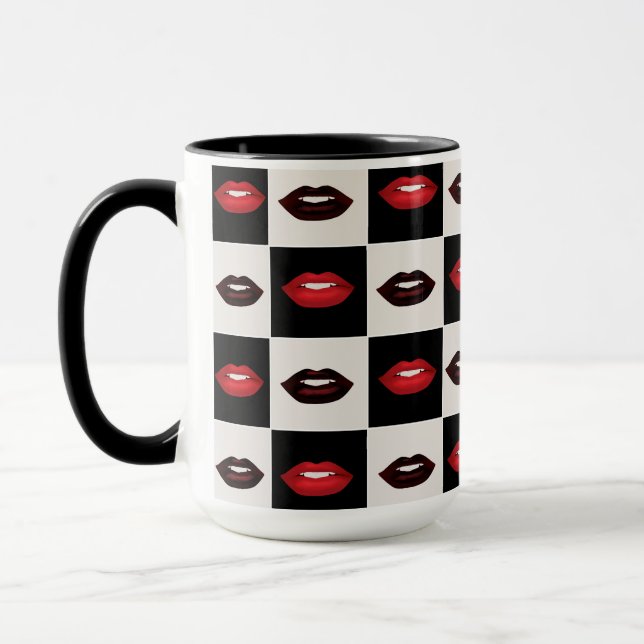 Retro Vibes Checkerboard | Red Lips Mug (Left)