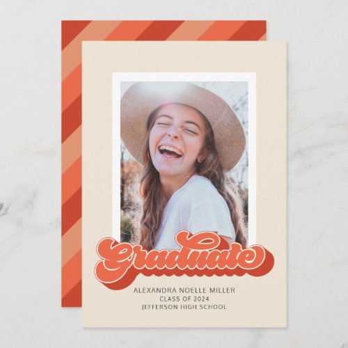 Retro Vibes Coral Photo Graduation Announcement