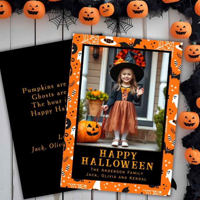 Retro Vibes Custom Photo Happy Halloween Holiday Card (Retro Vibes Custom Photo Happy Halloween Holiday Card)
