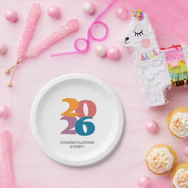 Retro Vibes Graduation Celebration Party Paper Plates (Party)