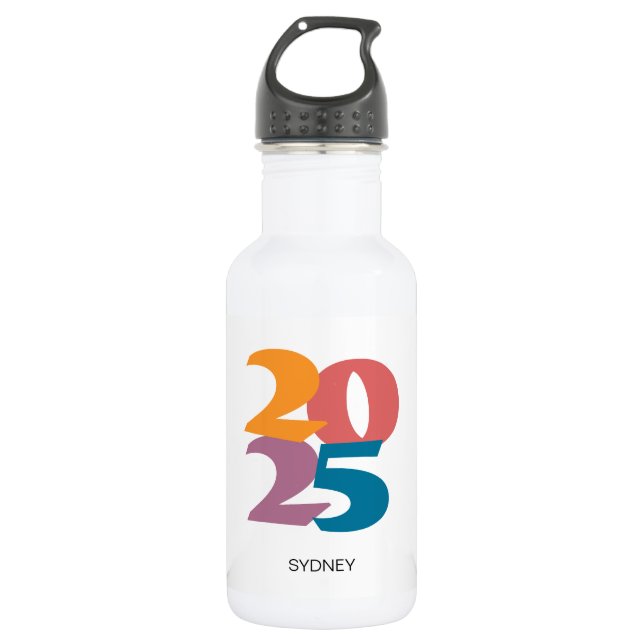 Retro Vibes Graduation Class of 2025 Stainless Steel Water Bottle (Front)