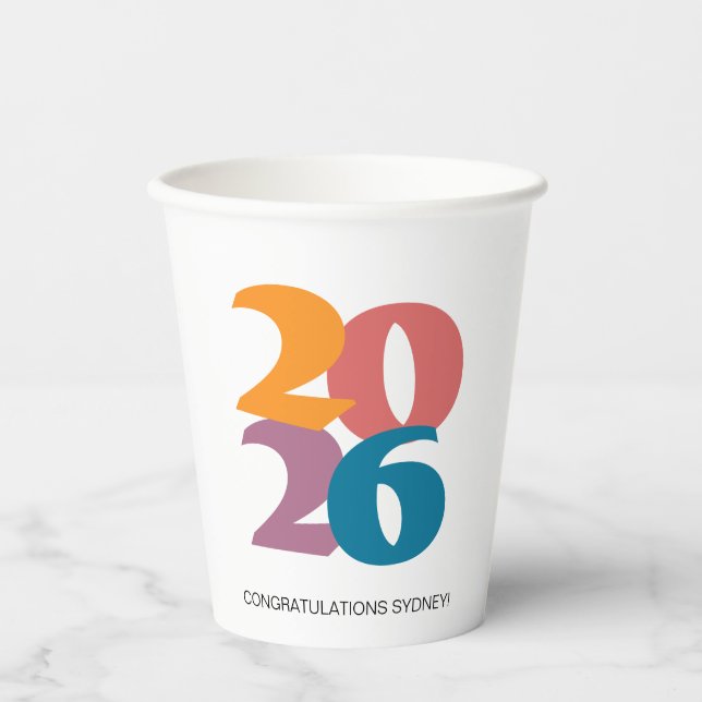 Retro Vibes Graduation Party Class of 2026 Paper Cups (Front)