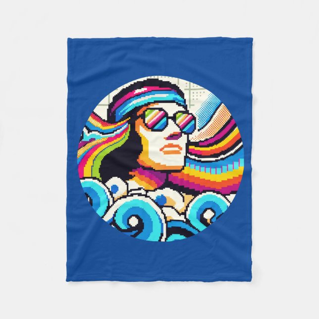 Retro Vibes: Groovy Hobbies in Pixel Art Fleece Blanket (Front)