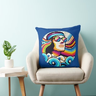Retro Vibes: Groovy Hobbies in Pixel Art Throw Pillow