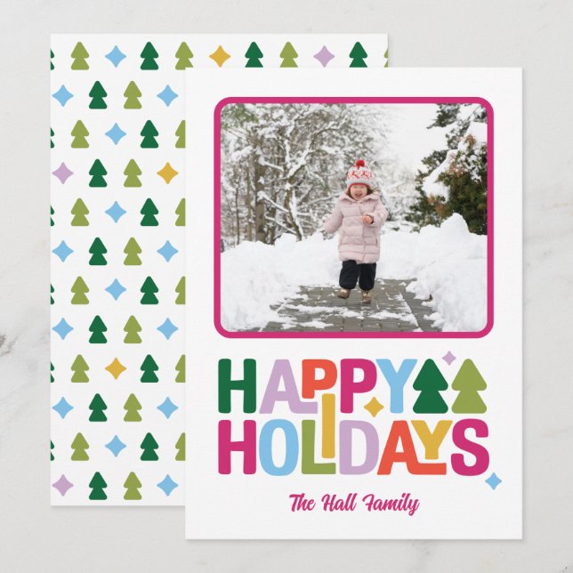 Retro Vibes Multi-Color Holiday Photo Card (Front/Back)