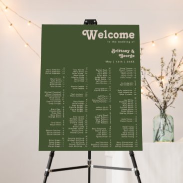Retro Vibes Olive Green Alphabetical Seating Chart Foam Board