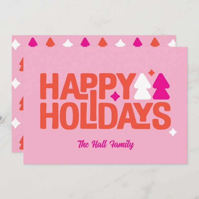 Retro Vibes Orange and Pink Holiday Card (Front/Back)