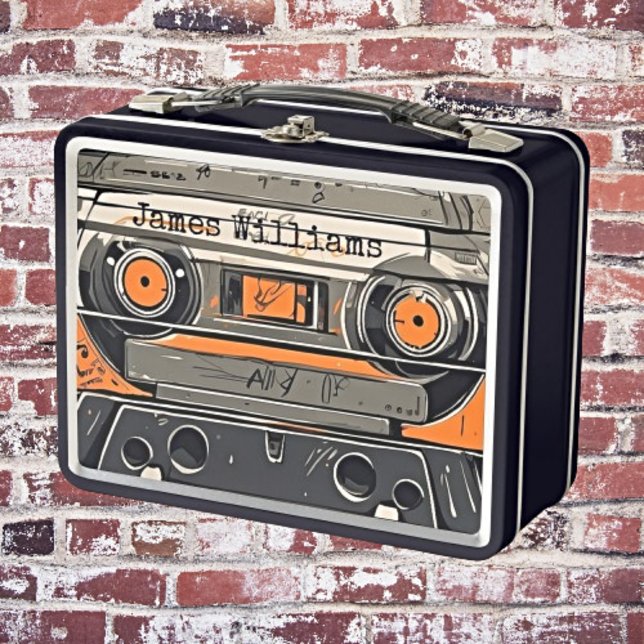 Retro Vibes: Personalized Hand-Drawn Cassette Tape Metal Lunch Box (Creator Uploaded)