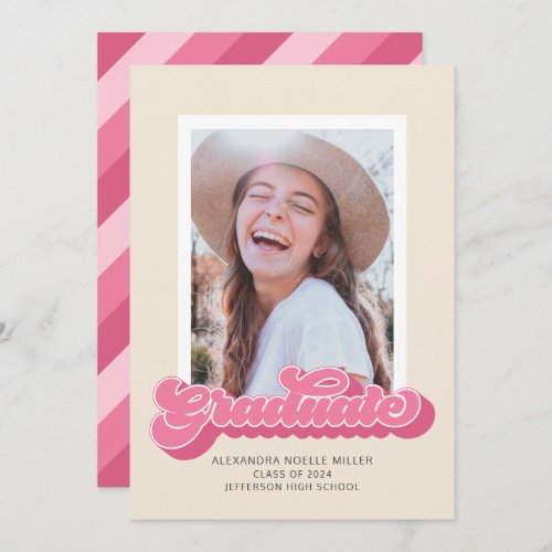 Retro Vibes Pink Photo Graduation Announcement