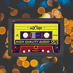 Retro Vibes: Pop Art Cassette Mix Tape Trifold Wallet