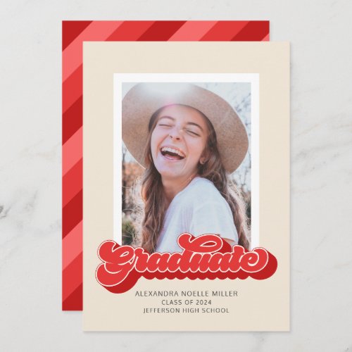 Retro Vibes Red Photo Graduation Announcement