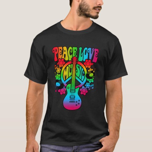 Retro Vibes Tune into Peace Love Music T_Shirt