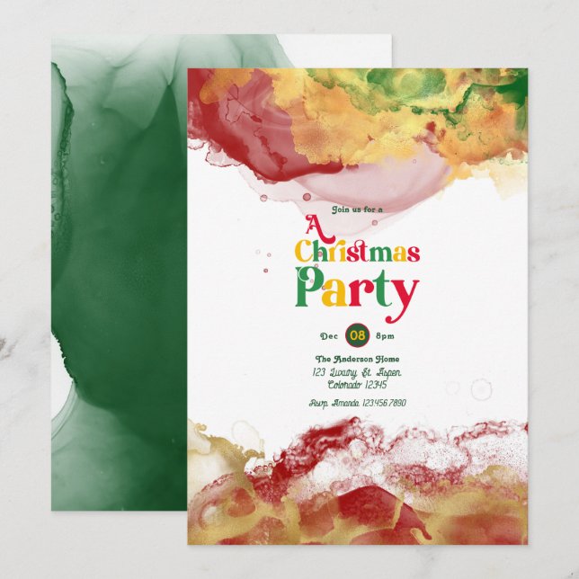 Retro Vibes with Alcohol Ink Flair Christmas Party Invitation (Front/Back)