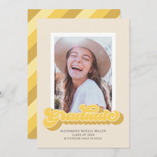 Retro Vibes Yellow Photo Graduation Announcement