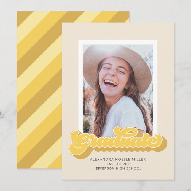 Retro Vibes (Yellow) Photo Graduation Announcement (Front/Back)