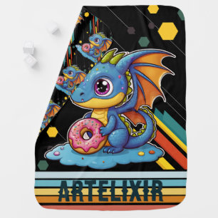 Retro Vibing Cute Dragon Print Baby Blanket