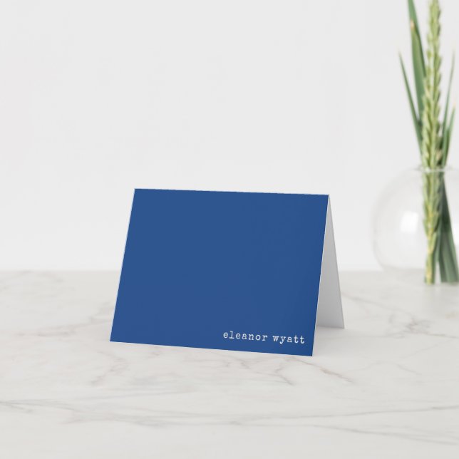 Retro Vibrant Blue Minimalist Personalized Name Note Card (Front)