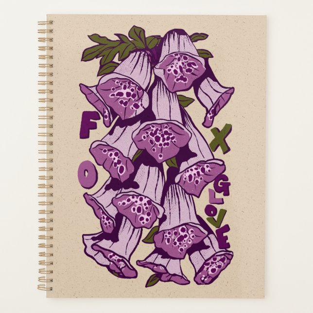 Retro Vibrant Foxglove Wildflower  Planner (Front)