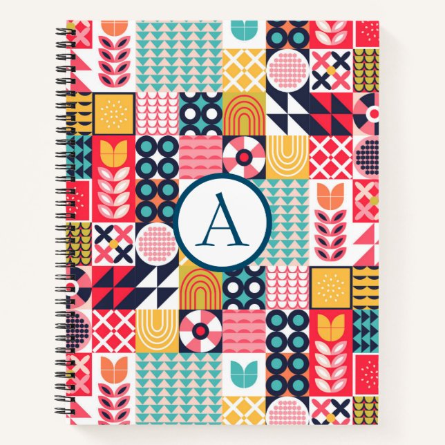Retro Vibrant Geometric Colourful Pattern Notebook (Front)