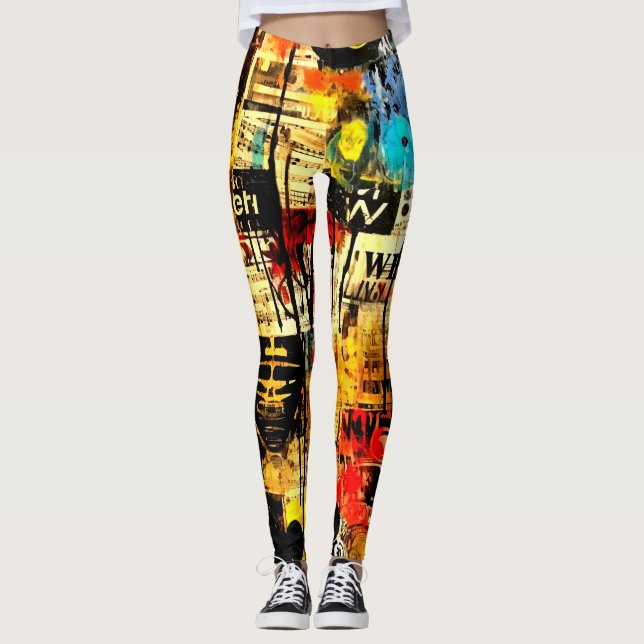 retro vibrant wicked abstract trendy leggings (Front)