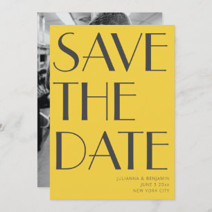 Retro Vibrant Yellow Art Deco Editorial Chic Photo Save The Date