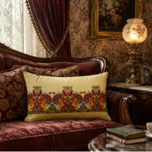 Retro Victorian Era Birds Butterflies Frieze Lumbar Pillow
