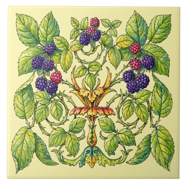 Retro Victorian Era Blackberries Ceramic Tile (Front)