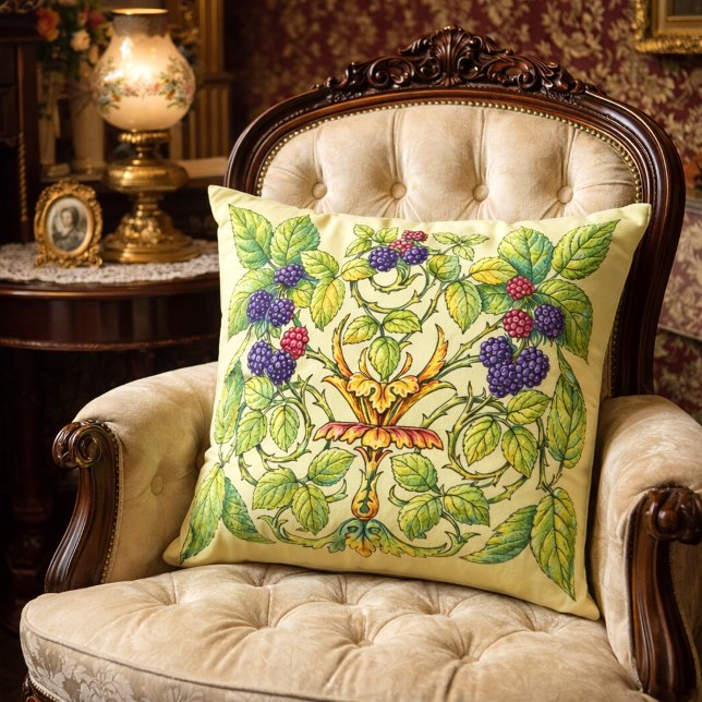 Retro Victorian Era Blackberries Throw Pillow (Creator Uploaded)