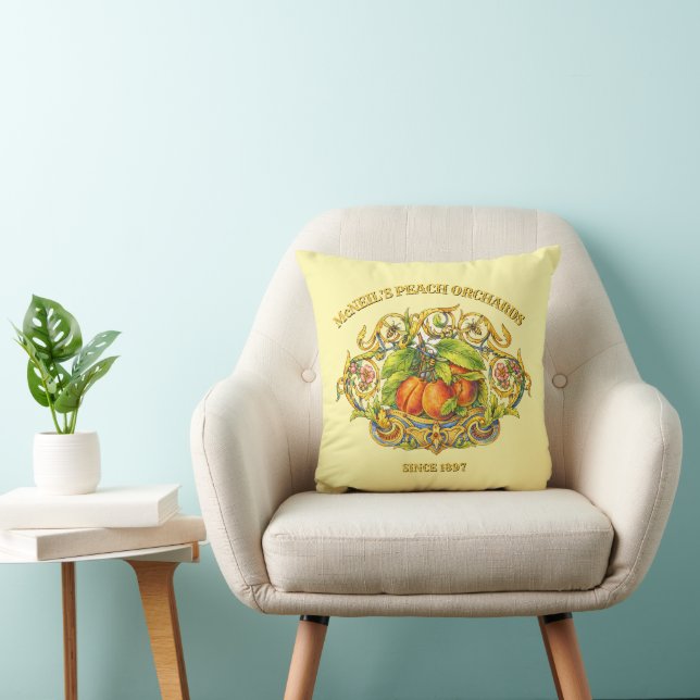 Retro Victorian Era Peach Orchard Label Template Throw Pillow (Chair)