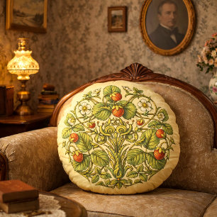 Retro Victorian Era Strawberries & Snails Round Pillow