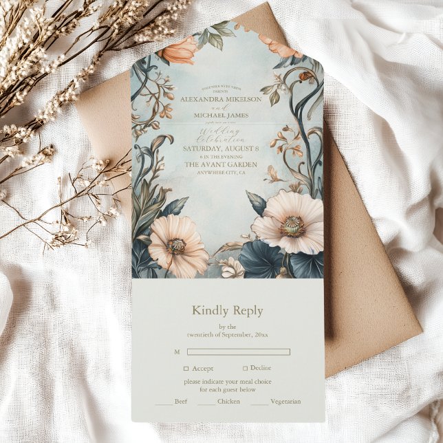 Retro Victorian Royal Floral Wedding  All In One Invitation (Creator Uploaded)