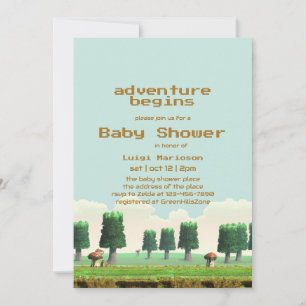 Retro Video Game Adventure Begins Baby Boy Shower Invitation