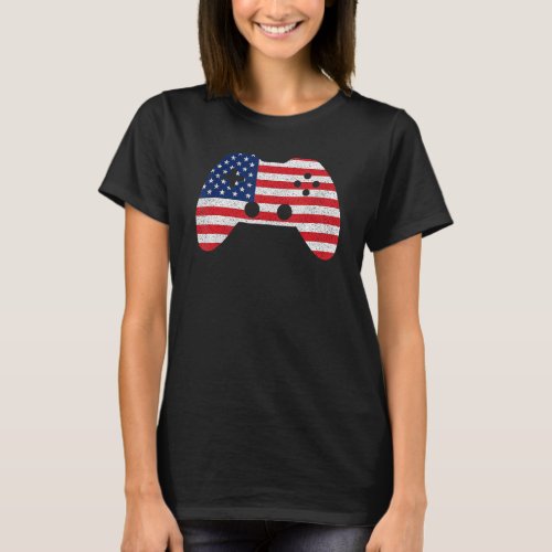 Retro Video Game Controller American Flag 4th Of J T_Shirt