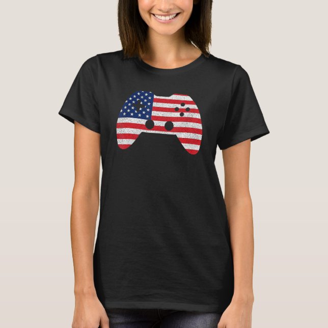 Retro Video Game Controller American Flag 4th Of J T-Shirt (Front)