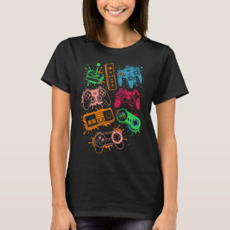 Retro Video Game Controllers Gaming Splash T-Shirt