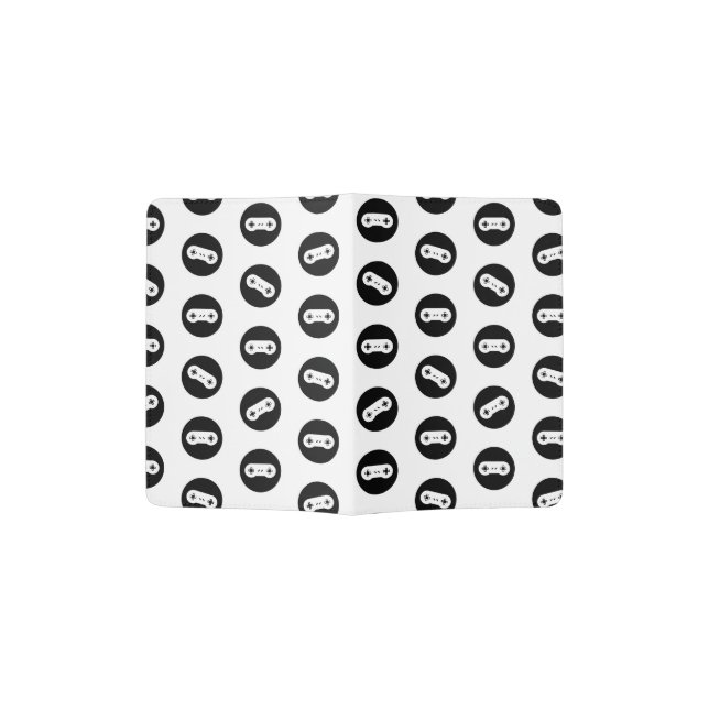 Retro Video Game Controllers Pattern Gaming Design Passport Holder (Opened)