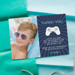 Retro Video Game Kids Birthday Photo Thank You Card