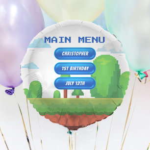Retro Video Game Menu 1st Birthday Party Balloon