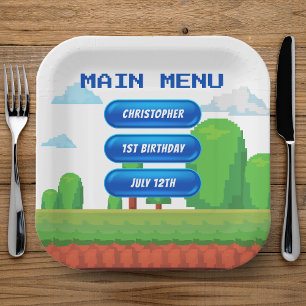 Retro Video Game Menu 1st Birthday Party Paper Plates