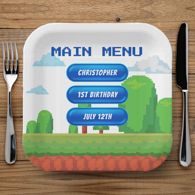 Retro Video Game Menu 1st Birthday Party Paper Plates (Retro Video Game Menu 1st Birthday Party Paper Plates
)