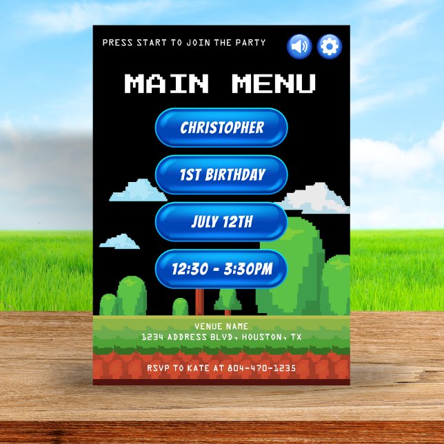 Retro Video Game Menu Black 1st Birthday Party Invitation (Retro Video Game Menu Black 1st Birthday Party Invitation
)