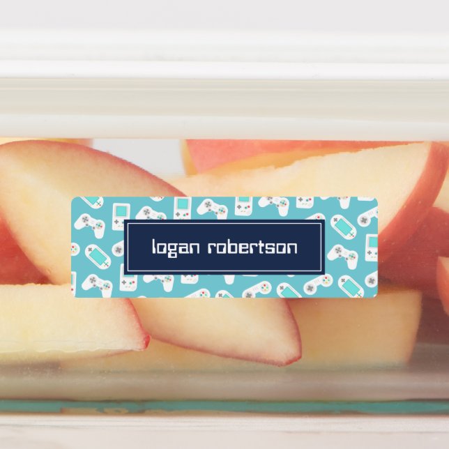 Retro Video Game Pattern Personalized Name Labels (Affixed)