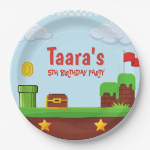Retro Video Game Pixel Arcade Kids Birthday Paper Plates
